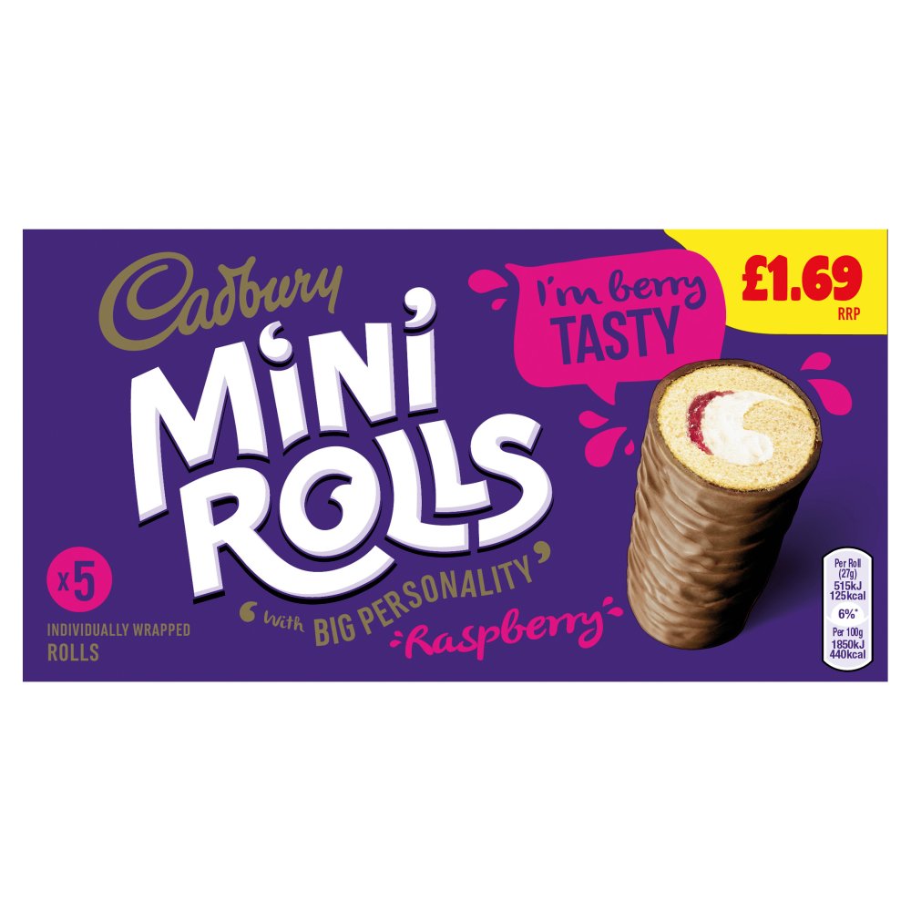 Cadbury Mini Rolls Raspberry 5 Pack (Nov 22 - Sep 23) RRP 1.99 CLEARANCE XL 89p or 2 for 1.50